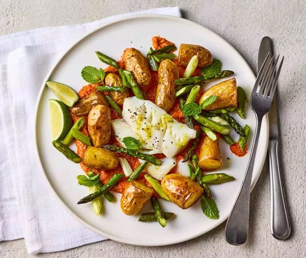 Roast cod with chipotle romesco