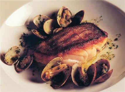 Roast cod with clams