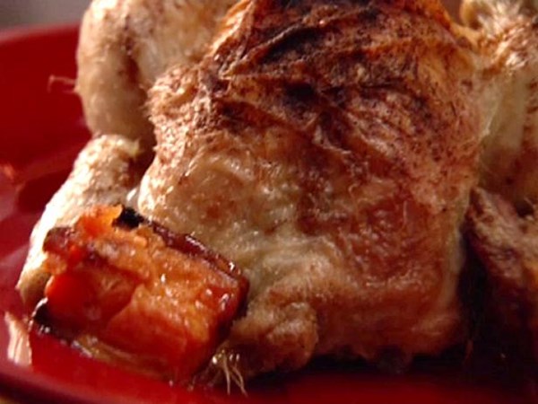 Roast Cornish hen [poussin] and sweet potatoes