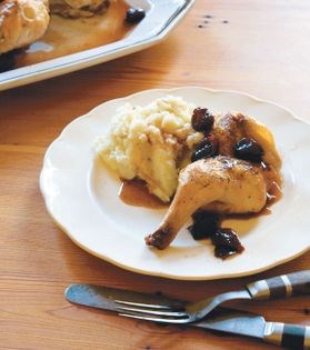 Roast Cornish hens with brandied cherries