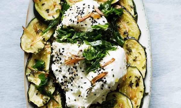Roast courgette, herb labneh