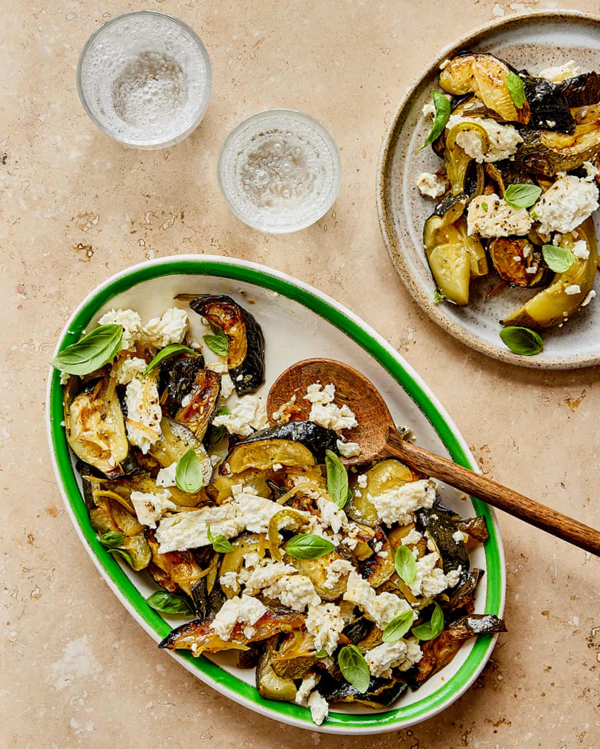 Roast courgettes with feta and preserved lemon