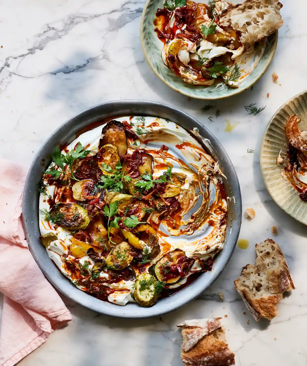 Roast courgettes with harissa and yoghurt