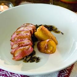 Roast duck breast with aromatic wild rice pilaf