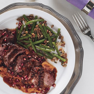 Roast duck breasts with pomegranate-chile sauce