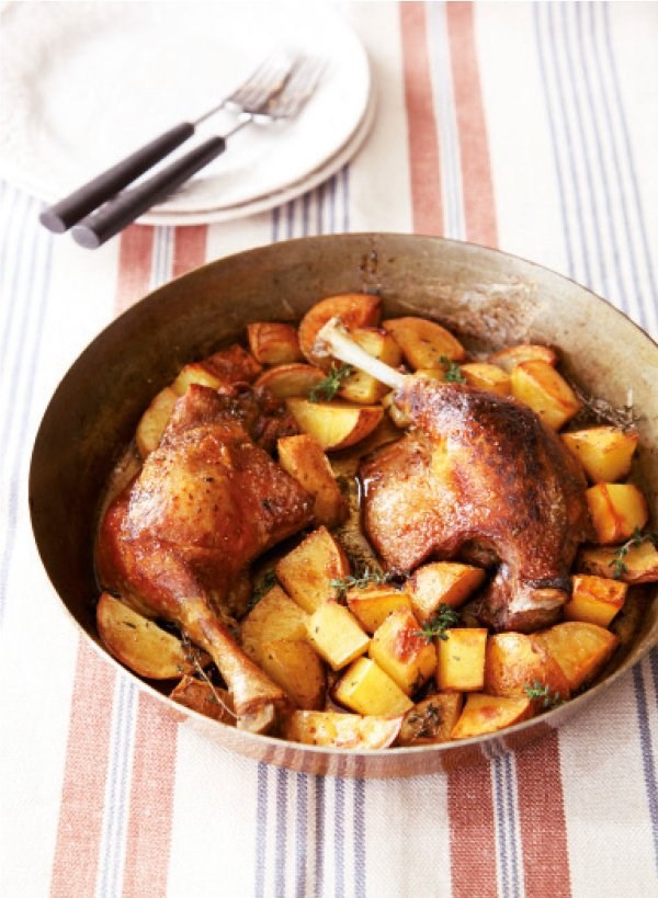 Roast duck legs with potatoes