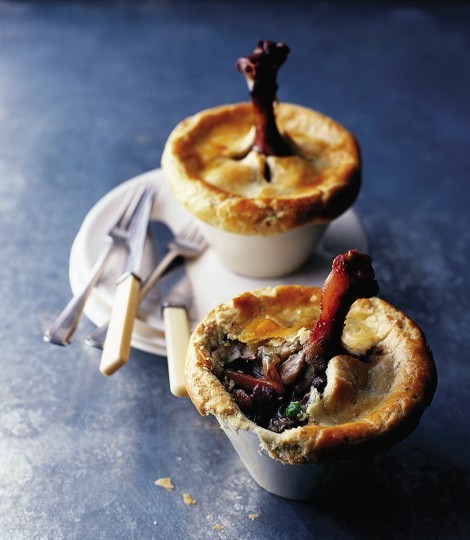Roast duck pies with peas and mint