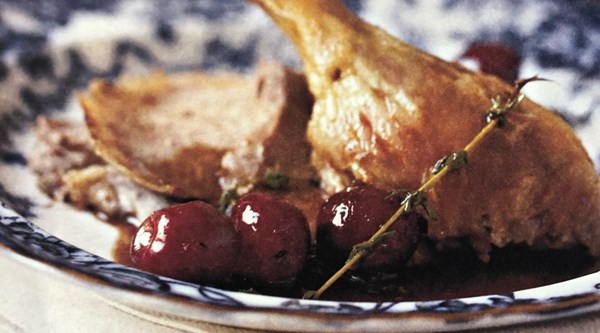 Roast duck with cherries