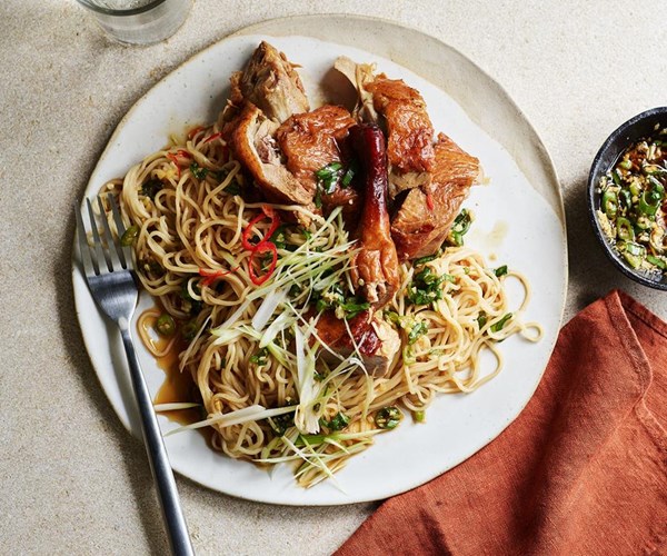 Roast duck with egg noodles