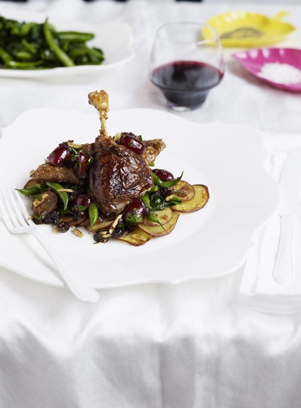 Roast duck with grape and almond agrodolce