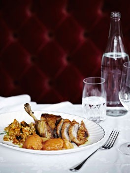 Roast duck with peaches