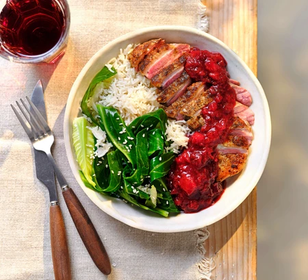 Roast duck with plum sauce