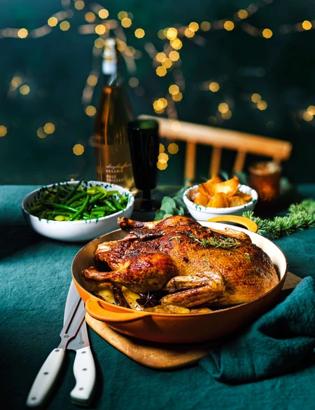 Roast duck with sherried shallots