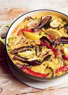 Roast fennel and aubergine paella