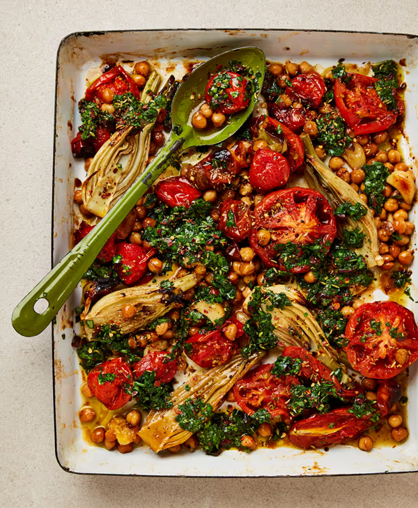 Roast fennel and tomatoes with chickpeas
