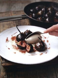 Roast figs with pecan brittle ice cream