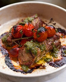 Roast fillets of lamb with basil sauce