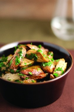 Roast fingerling potatoes and artichokes with garlic and thyme