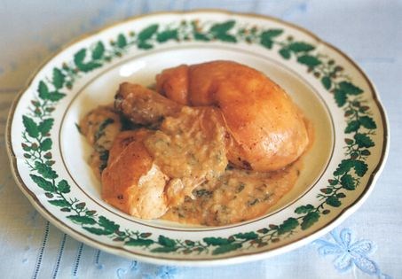 Roast free-range chicken with wild garlic sauce