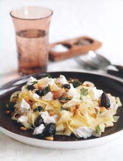 Roast garlic and olive tagliatelle with ricotta