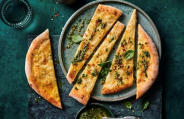 Roast garlic, mascarpone and winter pesto pizza