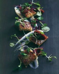 Roast gnocchi, tomato chutney and garlic