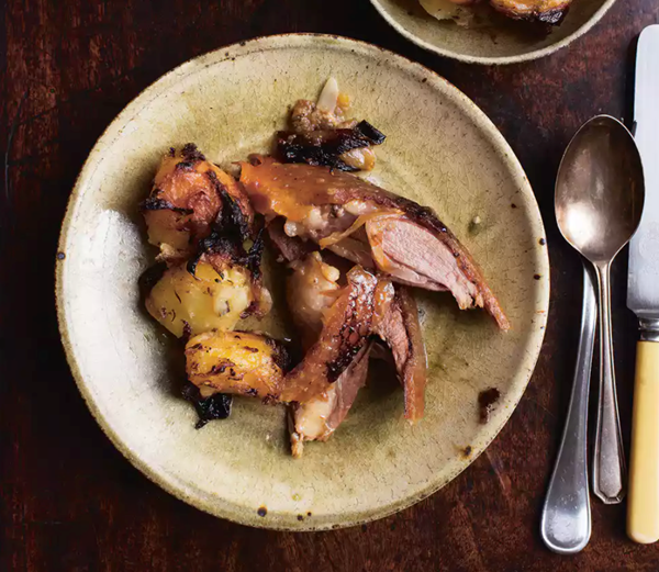 Roast goose, apple sauce, lemon potato stuffing and Marsala gravy