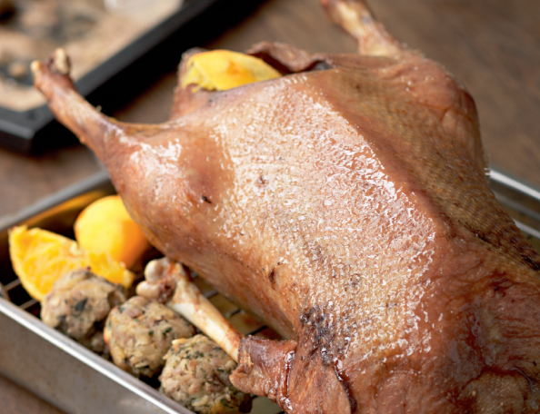 Roast goose with ginger & orange stuffing