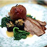Roast goose with lemon and apple forcemeat balls