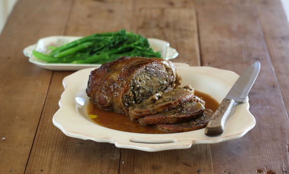 Roast goose with marmalade and cumquat stuffing and goose-fat roasted potatoes