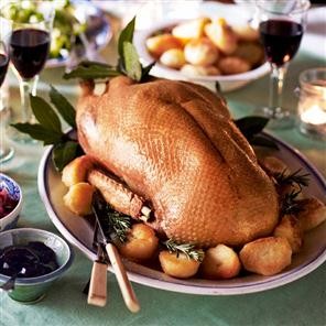 Roast goose with rhubarb stuffing