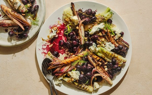 Roast grape, bitter leaf, fennel and Gorgonzola salad