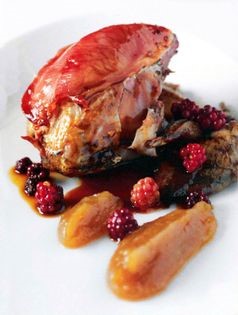 Roast grouse with Ampleforth Abbey apple purée, mulled brambles and sloe gin juices