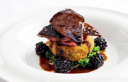 Roast grouse with blackberries and Port wine jus