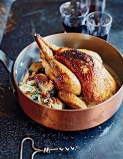 Roast guinea fowl with parsley ceps (Pintade rôtie, cèpes en persillade)