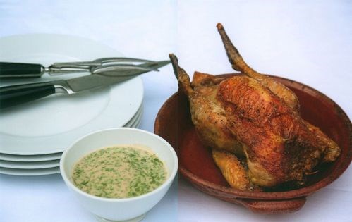 Roast guinea fowl with tarragon and lemon sauce