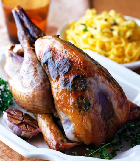 Roast guinea fowl with truffles and tagliatelle