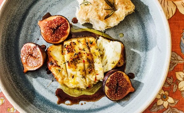 Roast halloumi and figs with honey and focaccia 