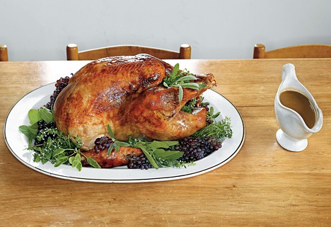 Roast heritage turkey with bacon-herb and cider gravy