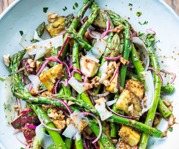 Roast kumara, green bean, Parmesan and walnut salad