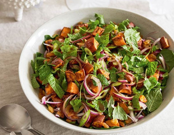 Roast kumara salad with mint & honey dressing