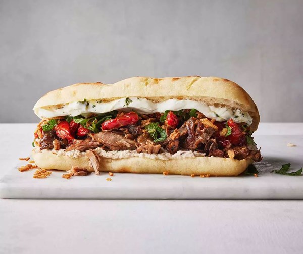 Roast lamb & baba ganoush focaccia