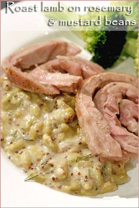 Roast lamb breast on rosemary & mustard flageolet beans