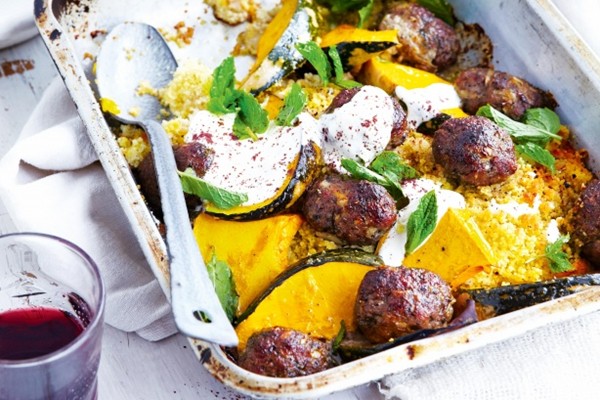 Roast lamb koftas with pumpkin and crisp couscous