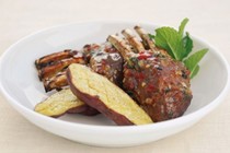 Roast lamb rack with chilli mint glaze