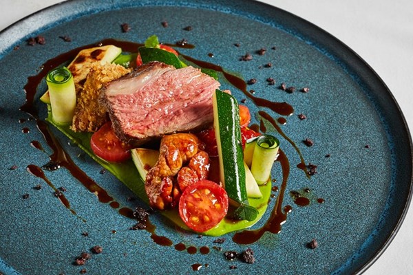 Roast lamb rump with sweetbread, shoulder, courgette and tomato
