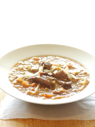 Roast lamb shank & barley soup
