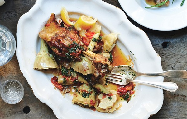 Roast lamb with artichokes and lemons
