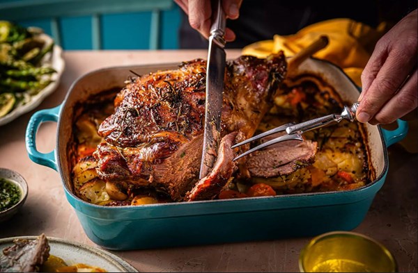 Roast lamb with boulangère-style vegetables