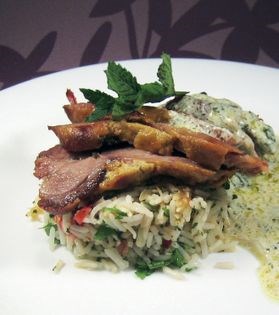 Roast lamb with coriander yoghurt crust